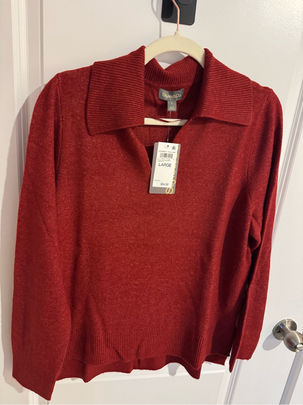 NWT Style & Co Women’s Luxsoft Johnny-Collar Sweater Red Size large.